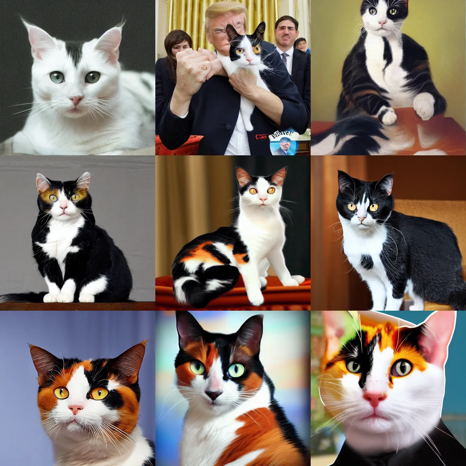 Prompt: a calico cat as the the president