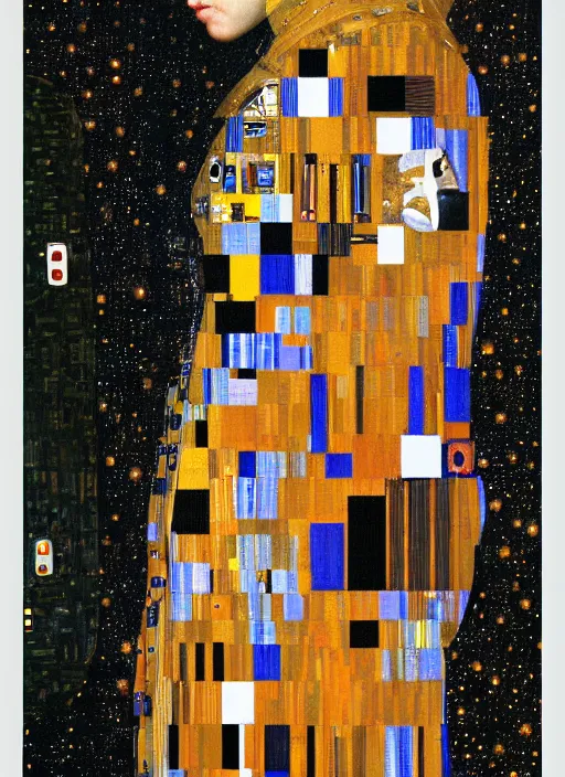 Prompt: woman astronaut in profile, symmetrical, painting by gustav klimt, detailed, ambient lighting, photo realistic, 8 k