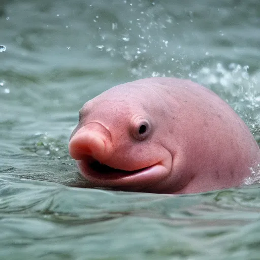 a photo of a blobfish jumping from the water like a
