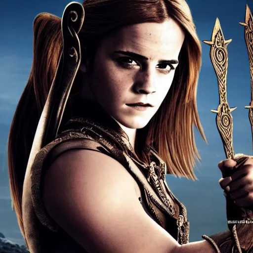 Prompt: emma watson as xena, movie poster. symmetry, awesome exposition, very detailed, highly accurate, professional lighting diffracted lightrays, 8 k, sense of awe