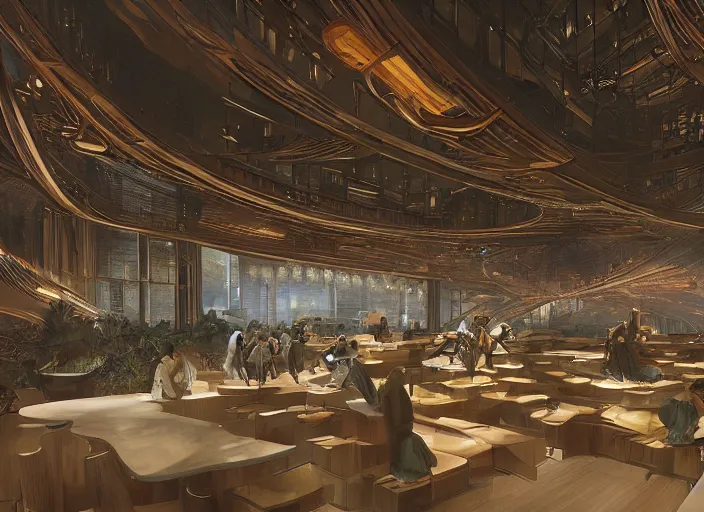 Image similar to alibaba headquarters interior designed by vavestudio, pico arts, rendered by artgerm and greg rutkowski and alphonse mucha