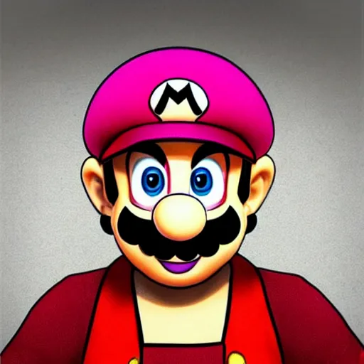 Image similar to Super Mario with long pink hair