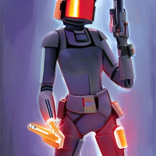 Image similar to Sabine wren concept art painting by Ralph McQuarrie dynamic mood painting