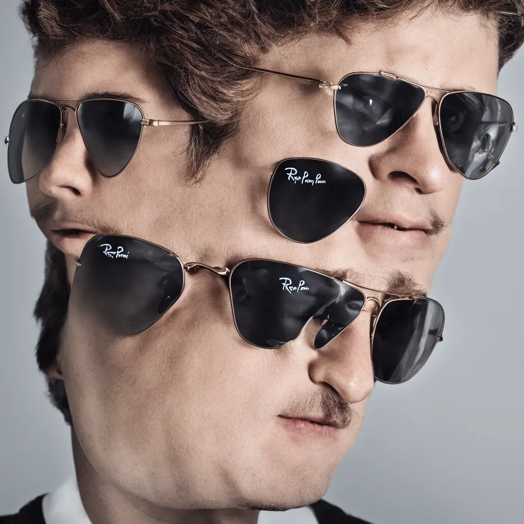 Image similar to one handsome man wearing ray ban aviators, studio photo, 4 k