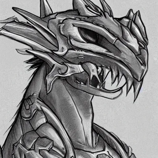 Image similar to noble anthropomorphic silver dragon, headshot profile picture, cute ears, male, commission on furaffinity, sketch drawing, smooth scales