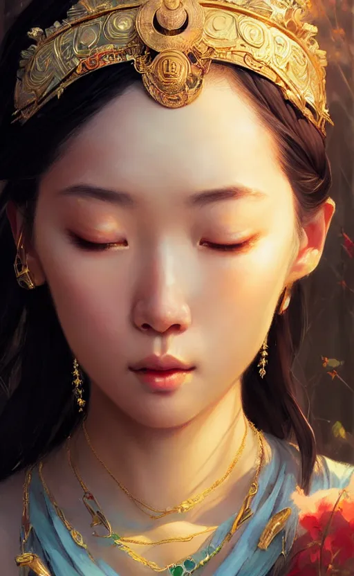 Image similar to a beautiful taiwan goddess with sundress with jewelry | | winter, realistic shaded, unpleasant face, good looking, fine details, realistic shaded lighting poster by greg rutkowski, magali villeneuve, artgerm, jeremy lipkin and michael garmash and macoto takahashi