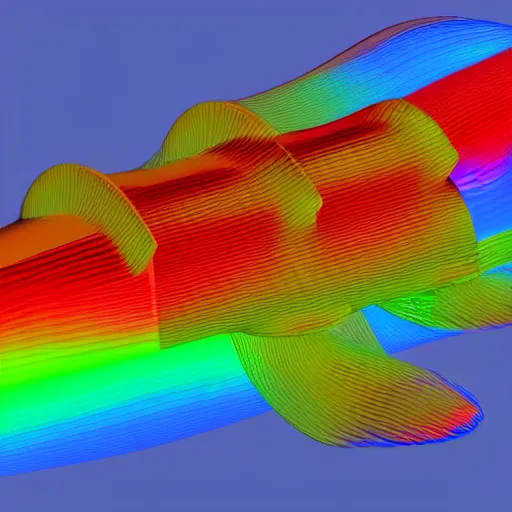 Prompt: a CFD Simulation of a spaceshuttle, Colourful, Multiphase flow, hex mesh