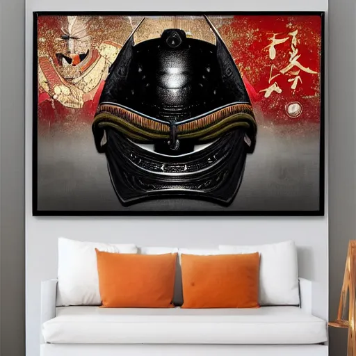 Prompt: samurai helmet, album art, poster, cover art