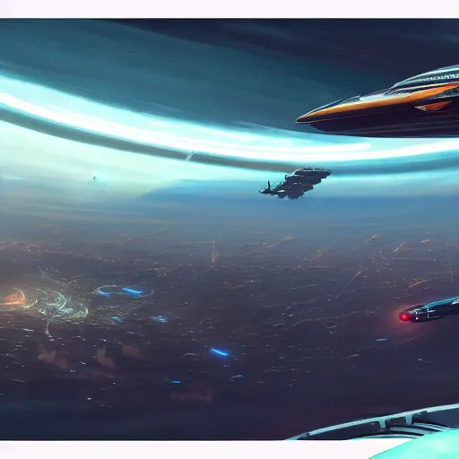Image similar to anaconda spaceship from elite dangerous above city of munich!!!, hyperrealistic, highly detailed, cinematic, sunny light, beautiful, cgssociety, artstation, 8 k, oil painting by greg rutkowski, by artgerm, by wlop