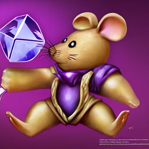 Image similar to mouse reaches for floating purple crystal, RPG Portrait, trending on Artstation, award winning