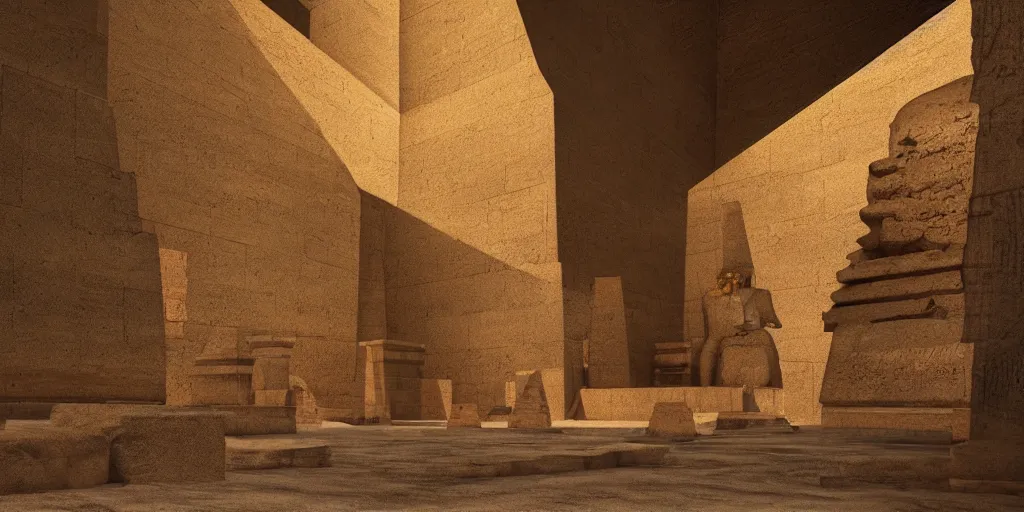 Prompt: the great temple of an egyptian pharaoh, art by kotaro chiba, volumetric lighting, epic composition