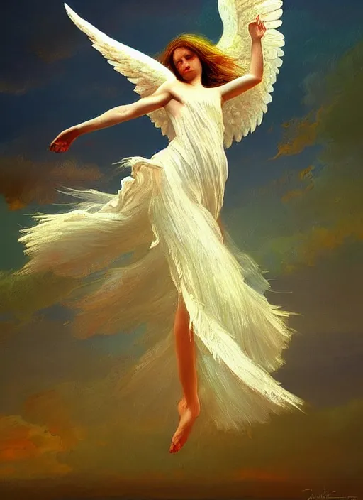 Prompt: angel dancing, highly detailed, digital illustration, trending in artstation, modern painting, smooth, sharp focus, intricate, einar jonsson, ilya repin