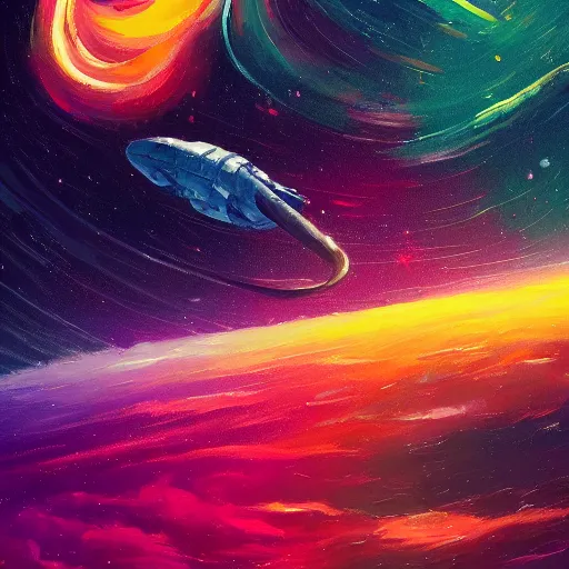 Image similar to a detailed painting of a long space serpent floating in space in a sea of colorful sea of stars, by alena aenami, petros afshar and greg rutkowski trending on artstation, deviantart, dragon scales, stars