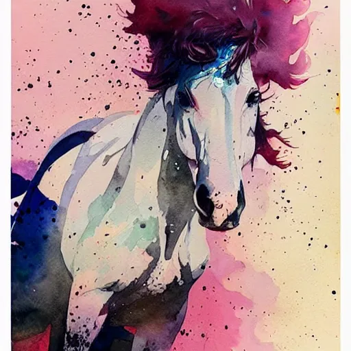 Image similar to watercolor painting by conrad roset, horses running, cgsociety, artstation