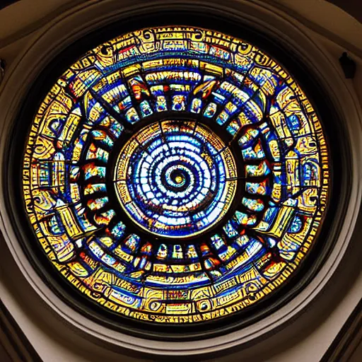 Prompt: ornate symmetrical spiral cathedral window, very beautiful, photograph, high definition