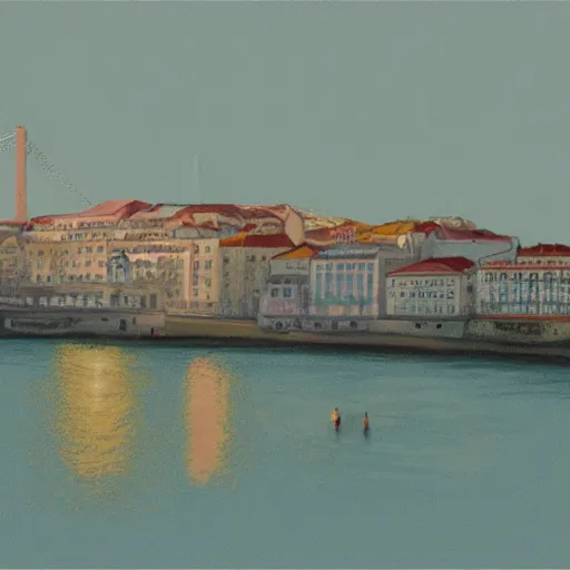 Image similar to city of lisbon, concept art, pastel soft colors, in the style of robert hickox, oscar galvan