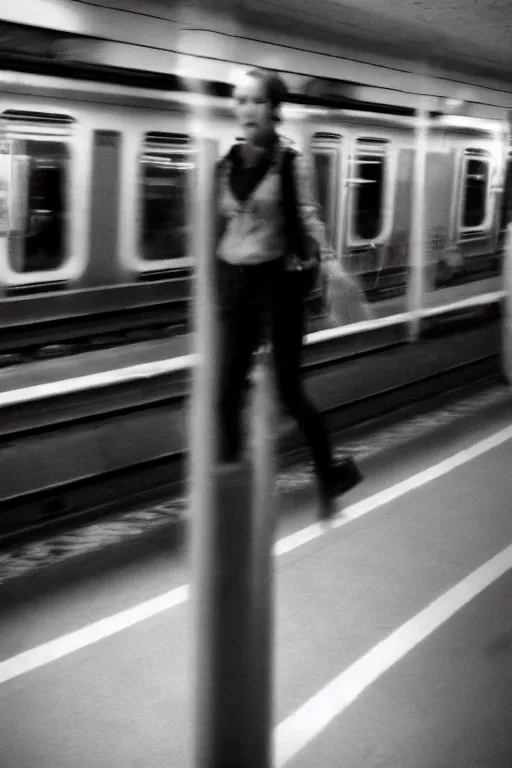 Image similar to ominous grainy surveillance photo still of scary monster in style of silent hill, gantz, junji ito, inside toronto subway