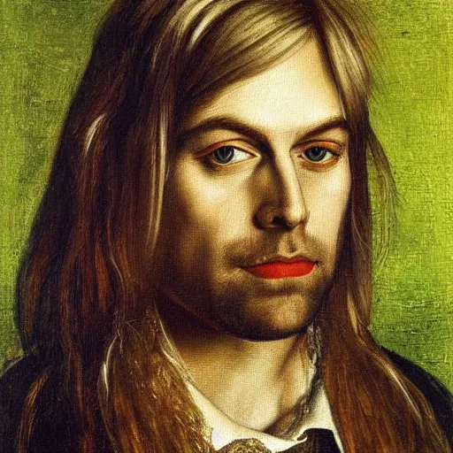 Image similar to Portrait of Kurt Cobain, oil painting by albrecht durer