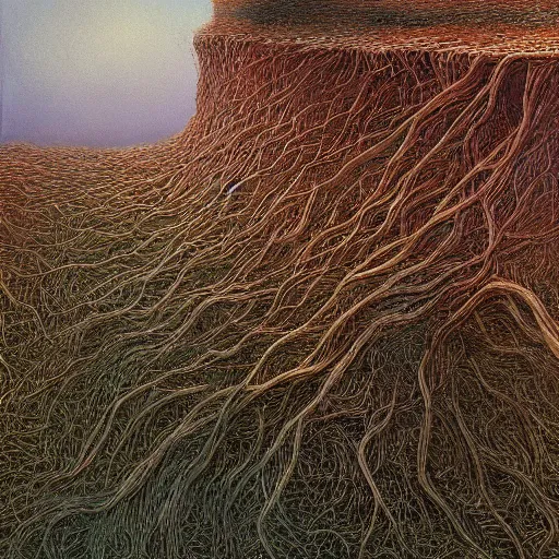 Image similar to A Landscape by Peter Gric and Zdzisław Beksiński