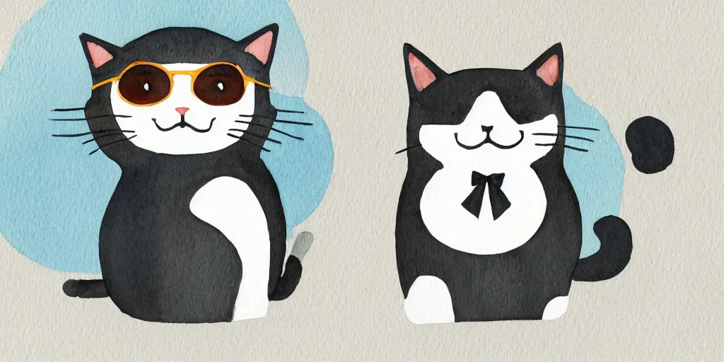 Image similar to watercolor illustration style, cute cat detective with moustache