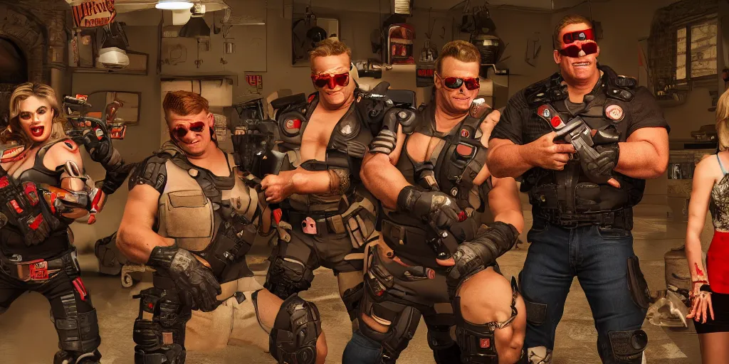 Image similar to duke nukem family sitcom comedy, realistic 4 k octane beautifully detailed render, 4 k post - processing, highly detailed, intricate complexity, epic composition, magical atmosphere, cinematic lighting, masterpiece, ultra hd