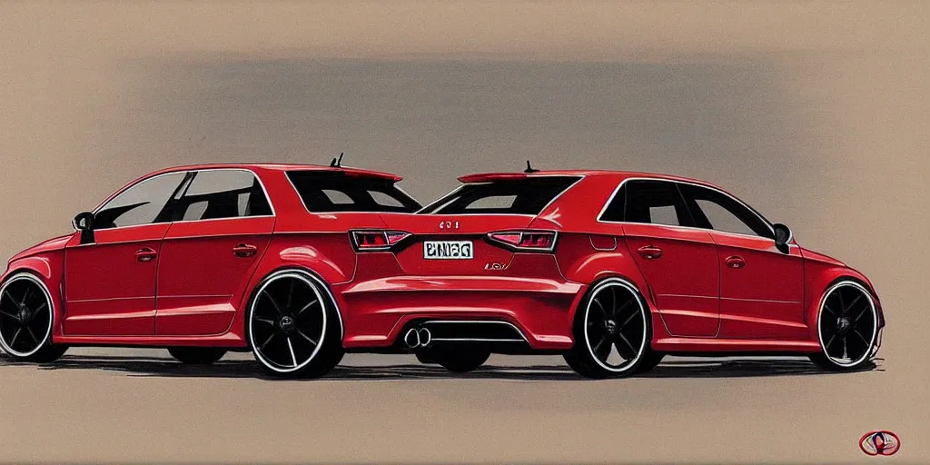 Image similar to stylish artwork of car Audi S3 2017, created by Syd Mead
