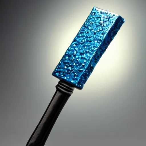 Prompt: a realistic pickaxe made from blue diamonds