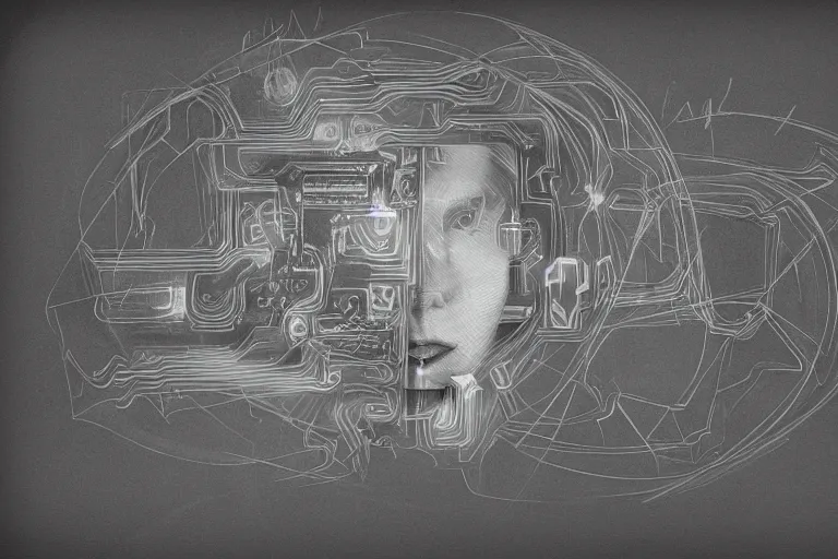 Prompt: artificial intelligence and modern technology. pencil drawing.