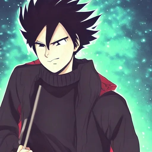 Prompt: handsome guy made by Kohei Horikoshi, art, night, stars, wonderful, anime style. 8k, detailed, detailed face, smooth, sharp focus, beautiful scene, style, high quality,