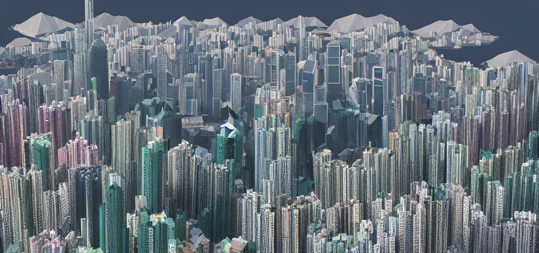 Prompt: Very low poly render of Hong Kong