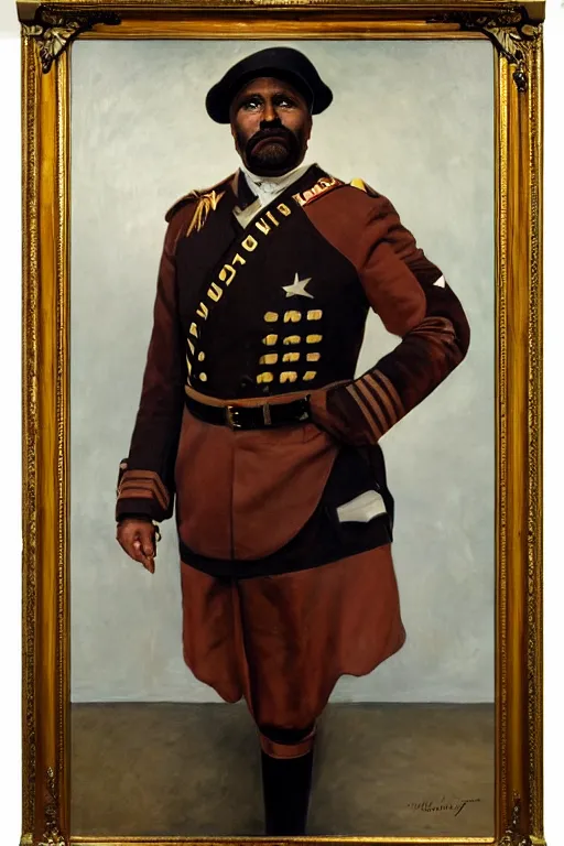 Prompt: full body portrait of the dictator of the indiana pacers, 1 8 8 9, in full military garb, oil on canvas by william sidney mount, trending on artstation