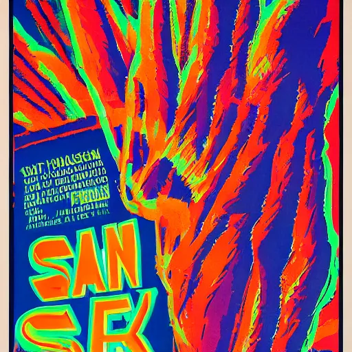 Prompt: san francisco psychedelic poster, 1 9 6 0 s, upcoming science - fiction comedy film poster