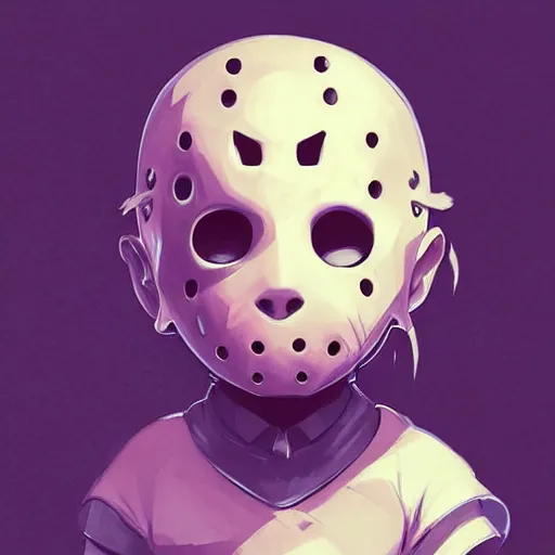 Image similar to cute little boy anime character inspired by jason voorhees art by rossdraws, wlop, ilya kuvshinov, artgem lau, sakimichan and makoto shinkai, anatomically correct, extremely coherent, highly detailed, sharp focus, slasher movies, smooth, red lighting, very realistic, symmetrical h 5 7 6