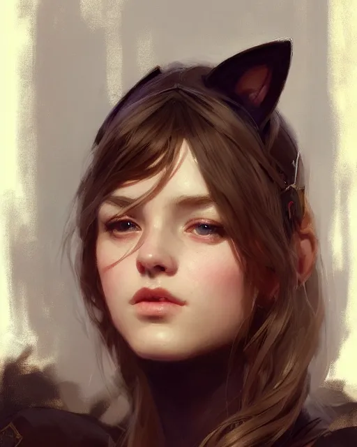 Prompt: a potrait of a girl with cat ears, fine details. night setting. realistic shaded lighting poster by craig mullism, artgerm, jeremy lipkin and michael garmash, unreal engine, radiant light, detailed and intricate environment, digital art, trending on art station