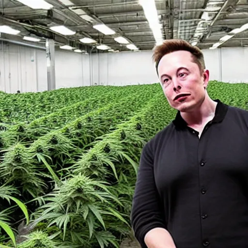 Image similar to Elon Musk Standing inside a huge cannabis farm