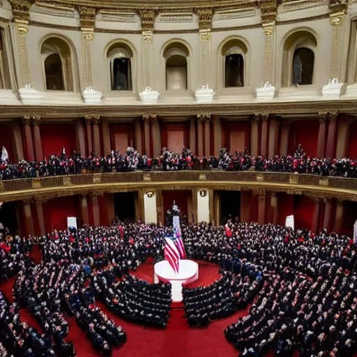 Prompt: the capitol is stormed on January 6 and Donald Trump is crowned King