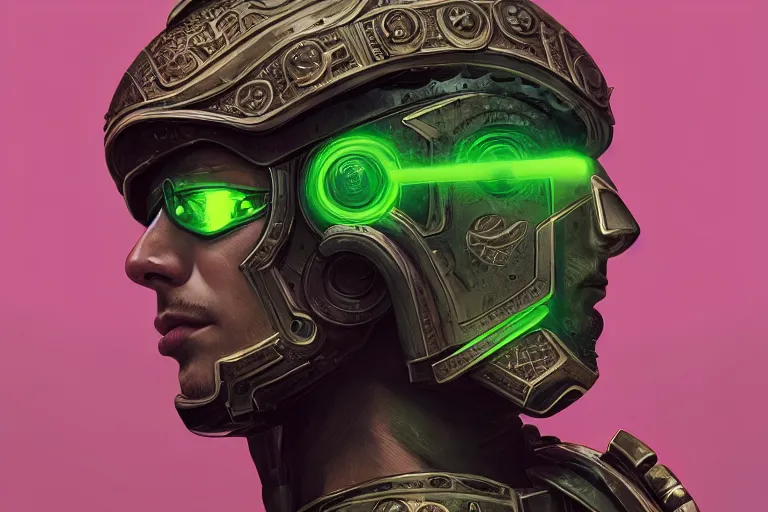 Image similar to neon roman legionaire, elegant, highly detailed, highly detailed, sharp focus, illustration, beautiful, trending on artstation, artwork by wlop