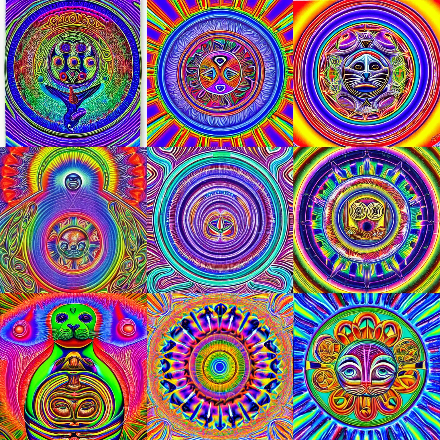 Prompt: striking, psychedelic, colorful seal by alex grey