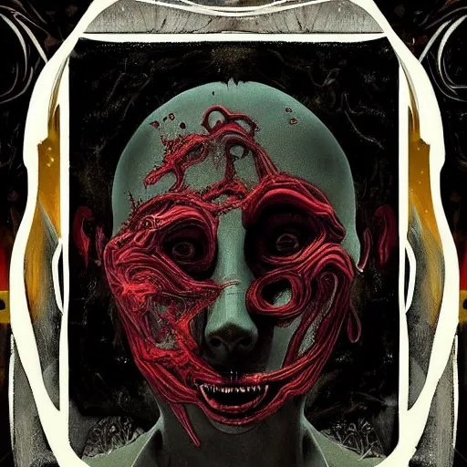 Image similar to hyperreakistic cinematic artnouveau style horrific creepy deformed portraits of layers of fear