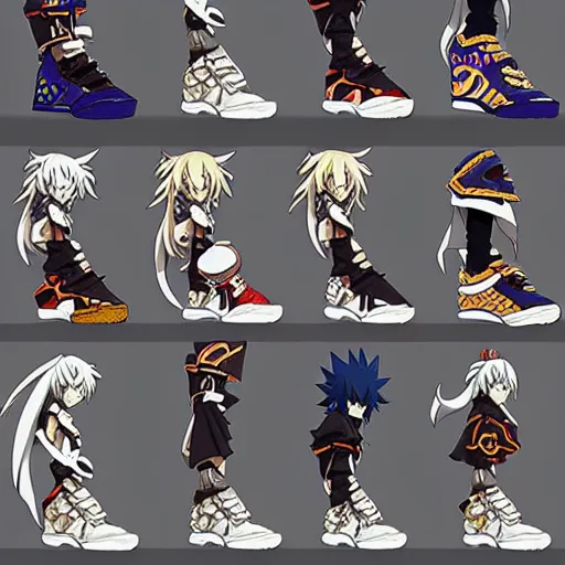 Image similar to fantasy anime jrpg sneaker design designed by studio ghibli, chrono trigger guilty gear style, aztec mayan street fashion native punk sneaker design, hip hop sneaker design with subtle mayan patterns, gapmoe yandere grimdark, trending on pixiv fanbox, painted by greg rutkowski makoto shinkai takashi takeuchi studio ghibli, akihiko yoshida