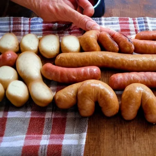 Image similar to hand made out of sausages