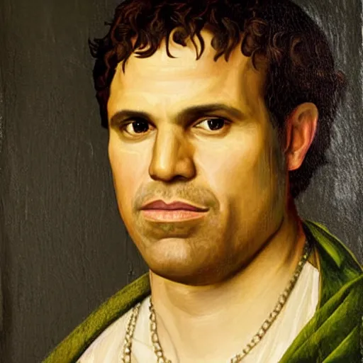 Prompt: a renaissance style portrait painting of Mark Ruffalo