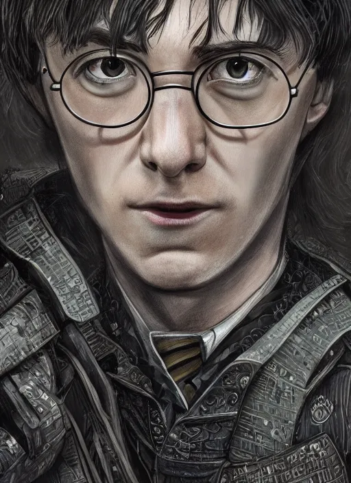 Image similar to harry potter portrait in cyberpunk, hogwarts organic, smooth, atmospheric, detailed, detailed illustration, 4 k, digital art, sharp focus, by giger