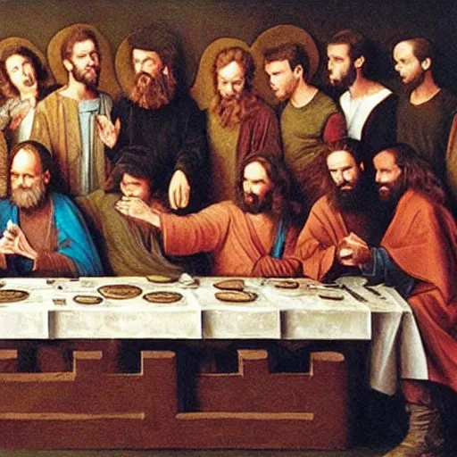 Prompt: the cast of Star Wars at the last supper