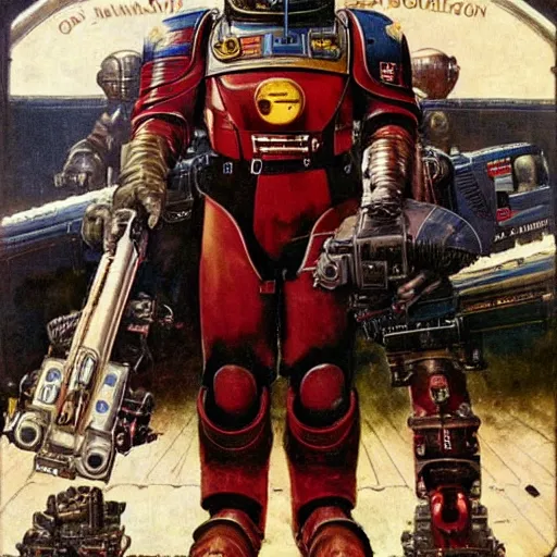 Prompt: elon musk as a space marine, by norman rockwell,