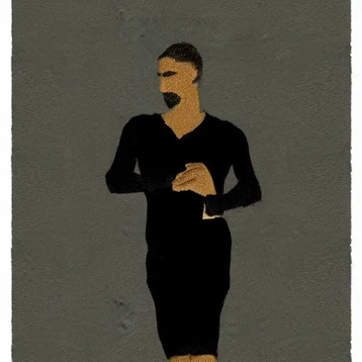 Prompt: example 1 pixabay instant clear protopainting of an italiam man in a black dress with a ponytail