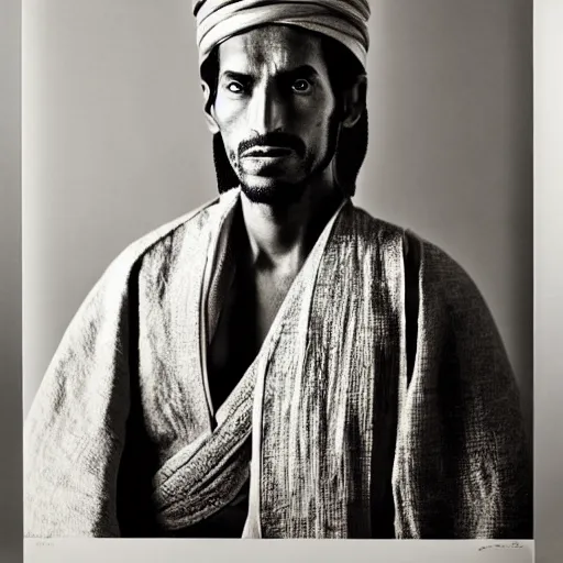 Image similar to A Moroccan samurai, portrait, by Richard Avedon, Derek Ridgers, Mert and Marcus