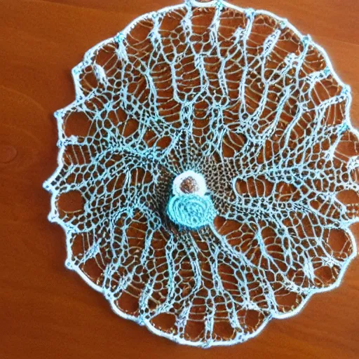 Image similar to intricate crochet jelly fish, product photo