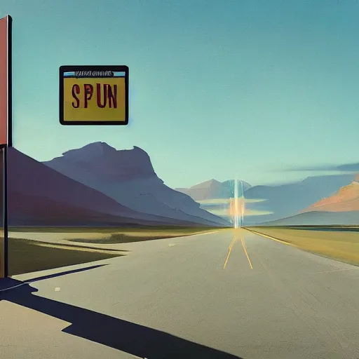 Image similar to desert spaceport junction, chillwave, electronic billboards, tech noir, wet reflections, atmospheric, ambient, livia prima, greg rutkowski, edward hopper, pj crook