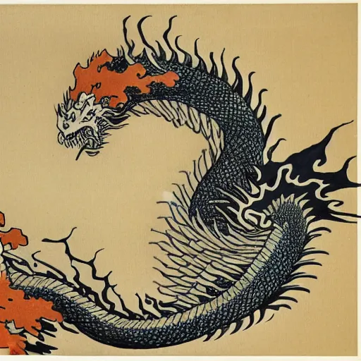 Prompt: japanese dragon, hokusai